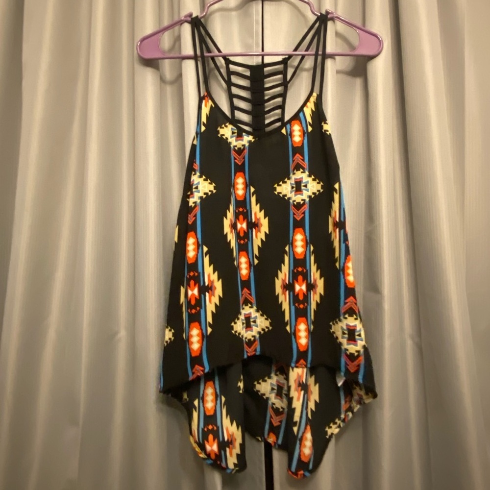 Clearance SOCIETY GIRL Aztec Print Boho Tank Top Blouse Size Medium high low